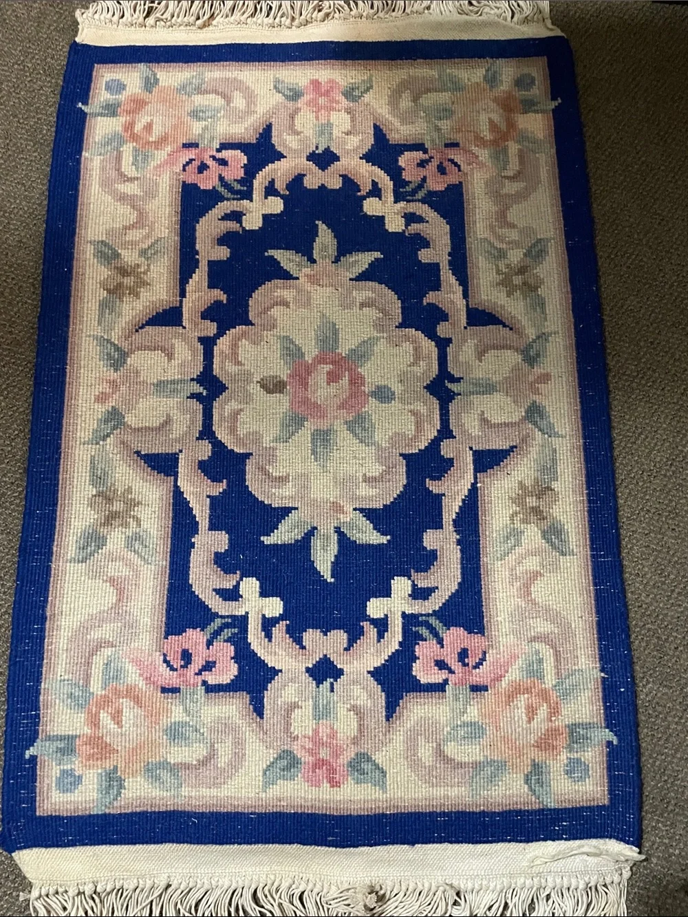 Floral Navy Blue Hooked Accent Rug